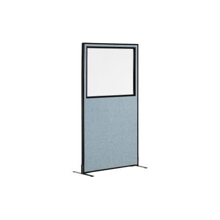 Global Equipment Interion    Freestanding Office Partition Panel with Partial Window, 24-1/4"W x 96"H, Blue 695787FWBL